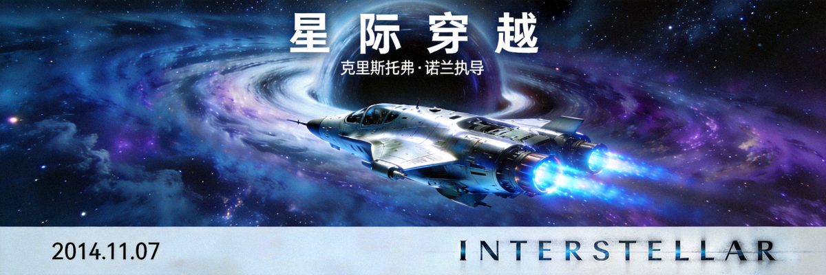 科幻巨制《星际穿越》封面海报，展现浩瀚宇宙与太空飞船