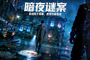 悬疑剧《暗夜谜案》海报，侦探在雨夜调查神秘案件